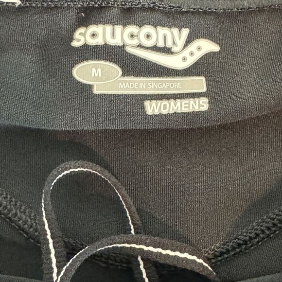 Saucony Black Grey Cropped Tights & Striped Tank Top Set M - Picture 3 of 13